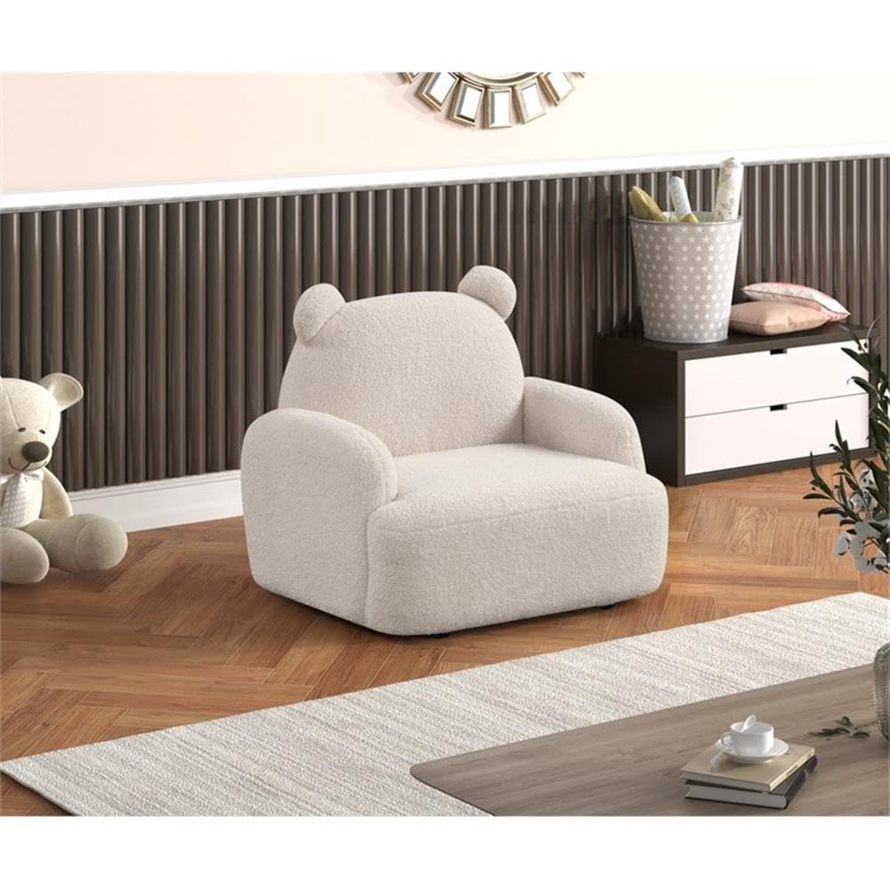 Lilola Home Raelynn 25.5" W Beige Sherpa Bear-Shaped Kids Armchair